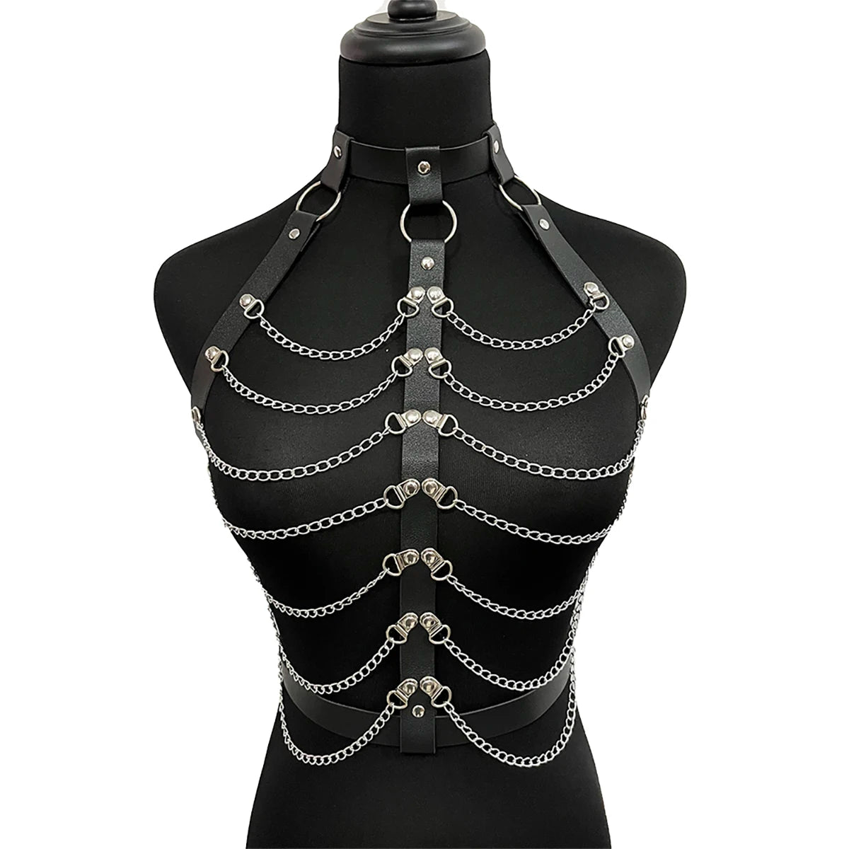Adjustable Women’s Garter Belt – Synthetic Leather with Metal Accents | Gothic and Punk-Inspired Lingerie Harness
