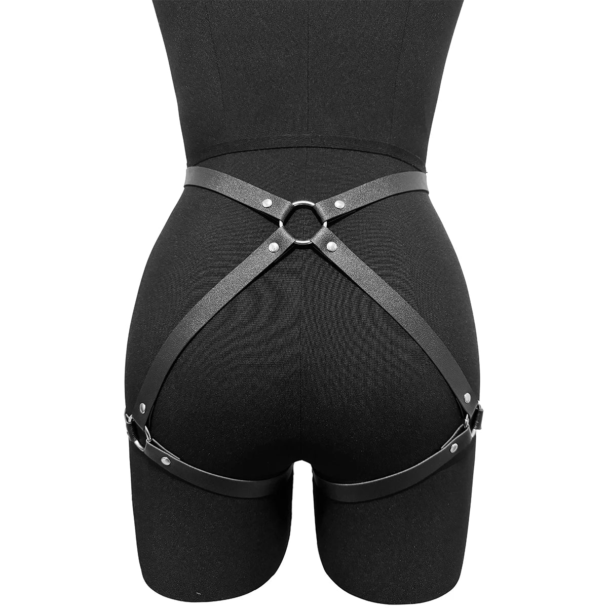 Adjustable Women’s Garter Belt – Synthetic Leather with Metal Accents | Gothic and Punk-Inspired Lingerie Harness