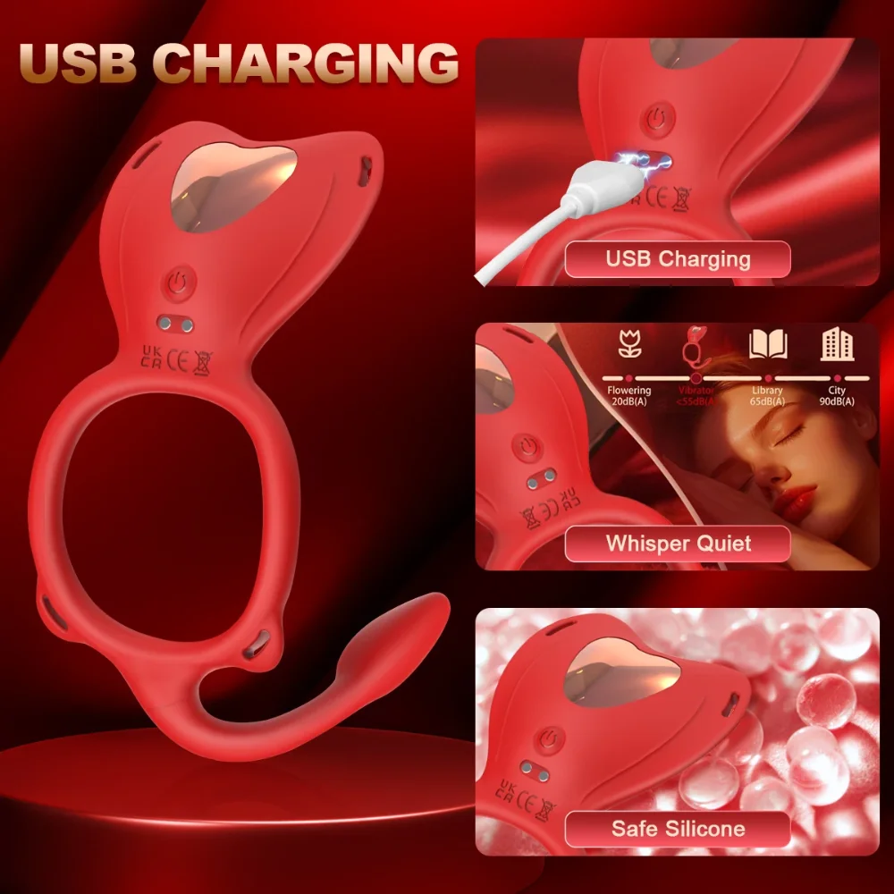4-in-1 Wearable Vibrator 10-Frequency Vibration Penis Ring Clitoris Stimulator G-Spot Anal Massager Adult Sex Toys Masturbator